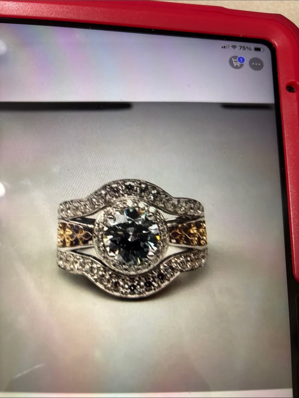 Two-Tone Silver and Gold Halo Engagement Ring with Central Sparkling Stone